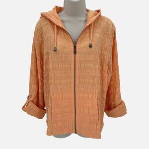 Christopher & Banks Womens Orange Textured Jacket Hooded Long Sleeve Zip Front L